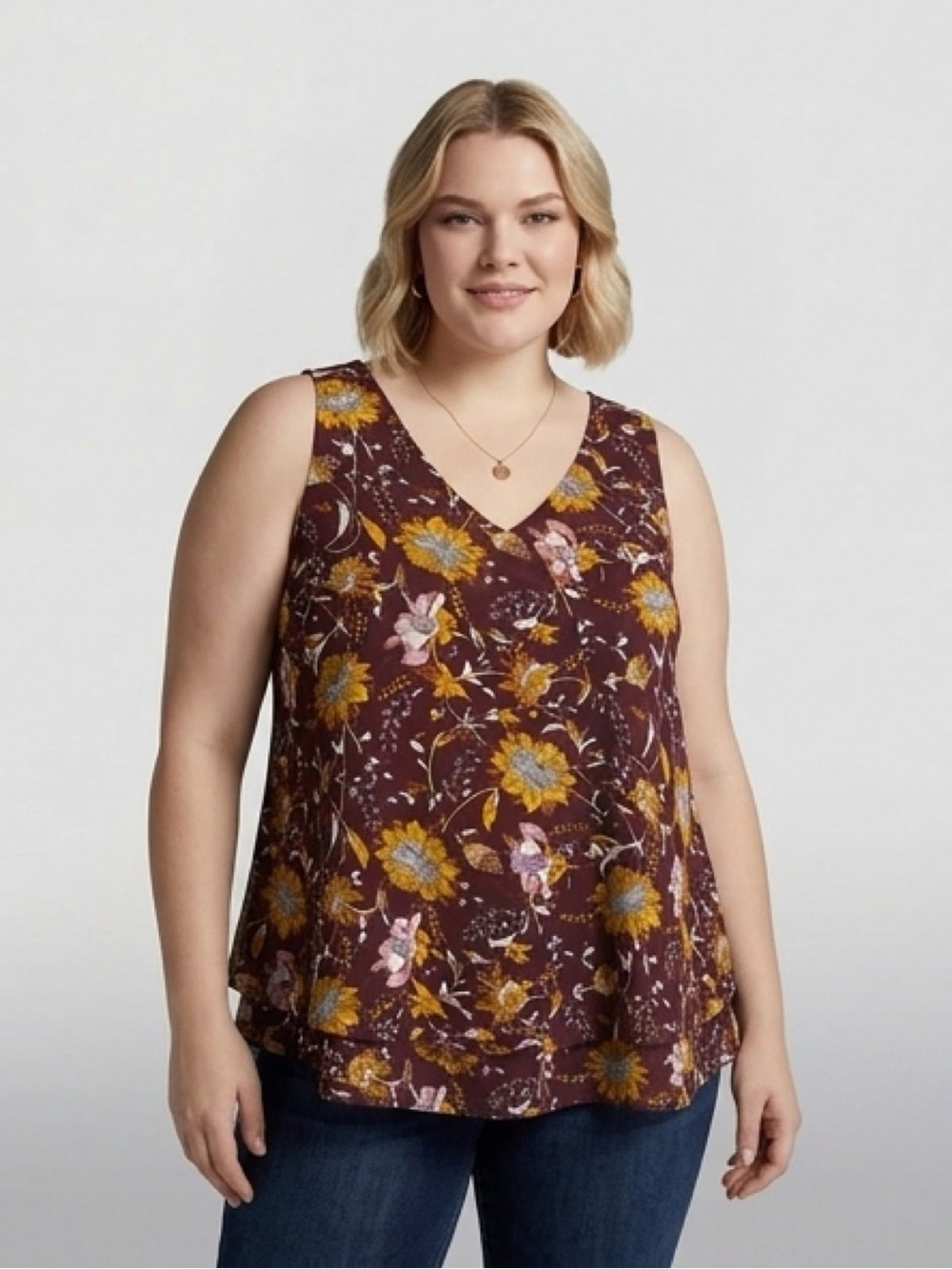 Lane Bryant Burgundy Floral V-Neck Camisole